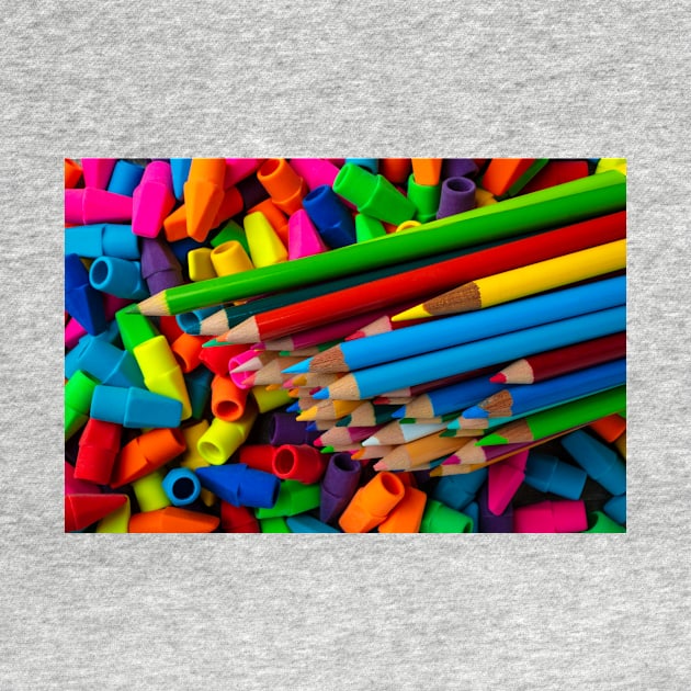 Colorful Pencils And Erasers by photogarry